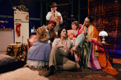 (front, l to r) Myah Bridgewater, Brenna DiStasio, Tamsen Glaser and Emily Marsowith (back) Peter Ferneding in The Story Theatre’s world premiere of Pot Girls by Paul Michael Thomson, directed by Ayanna Bria Bakari.