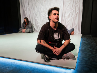 (L to R) Ben Auxier, Taylor Mercado Owen and Rio Soliz Ragazzone in Kubrickian at Factory Theater.