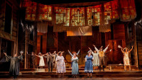 (L-R) Juwon Tyrel Perry, Sean Blake, Ariya Hawkins, Eric A. Lewis, Curtis Bannister, Lachrisa Grandberry, Aalon Daeja Smith, Reneisha Jenkins, Sharriese Hamilton, Nicole Michelle Haskins, Gilbert Domally, Jos N. Banks and Daryn Whitney Harrell in The Color Purple at Goodman Theatre.