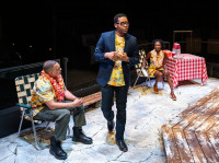 ( left to right ) Brian Marable, ensemble member Namir Smallwood and Zainab Jah in Steppenwolf Theatre’s Chicago premiere of The Book of Grace.