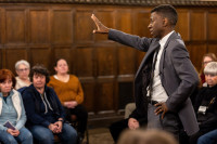 Teagle F. Bougere as James Baldin in "Debate: Baldwin Vs. Buckley" at DePaul University's Cortelyou Commons through March 2.
