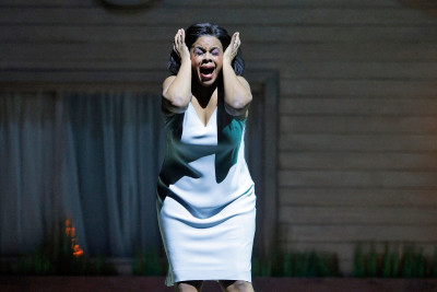 Soprano Nicole Heaston in THe Listeners at Lyric Opera of Chicago.