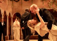 Deborah Hay and Mark Bedard as Beatrice and Benedick in Much Ado About Nothing at Chicago Shakespeare Theater.