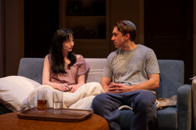 Maya Lou Hlava as Molly and Max Stewart as Daniel Bertharnau in "Prayer for the French Republic," at Northlight Theatre through May 11, 2025.