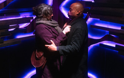 Tamsen Glaser is Gina and Johnard Washington is David in "Kairos," at The Edge Off Broadway Theater through May 18.