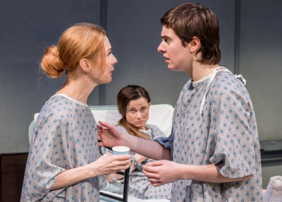Ashway Lawver, Morgan Lavenstein, and Liliana Mastroianni in ‘The Trojan Women’ at Eos Theatre Company.