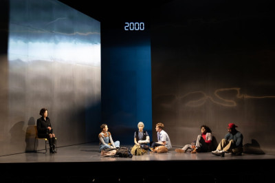 (L-R) Helen Joo Lee, Kristen Sieh, Layan Elwazani, Ryan Spahn, Aria Shahghasemi and Marchánt Davis in The Antiquities at Goodman Theatre.